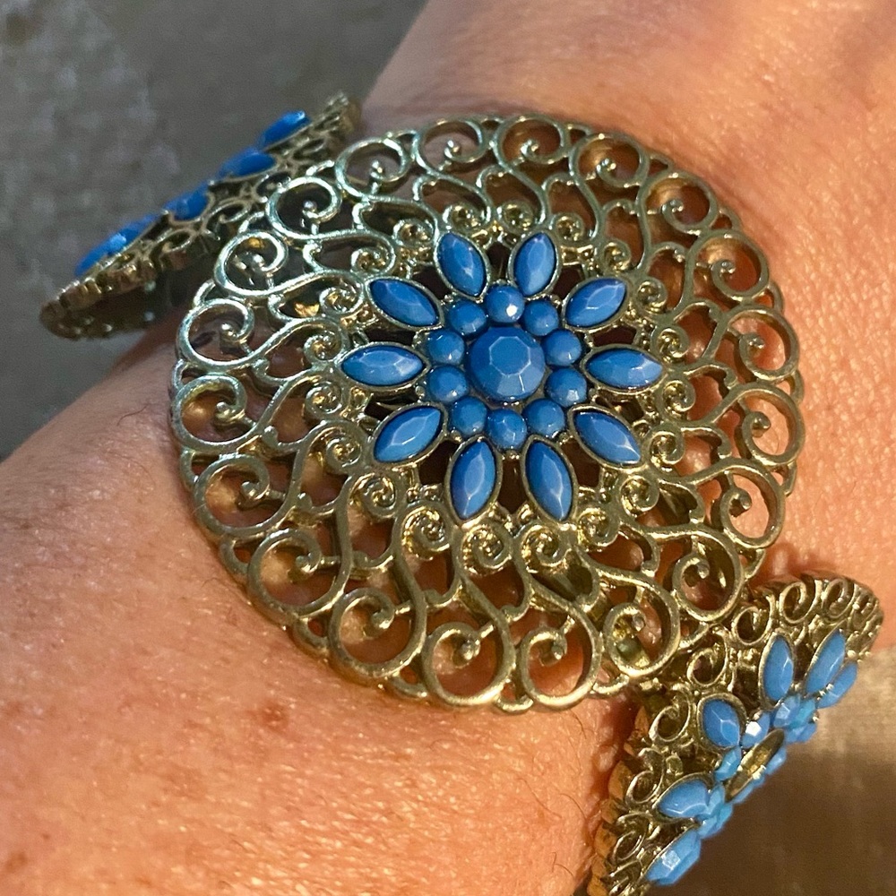 Kickass Vintage Blue Floral cuff Bracelet—Wrist Riot Awaits